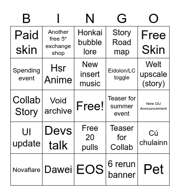 Hsr 4.4 Live Stream Bingo Card