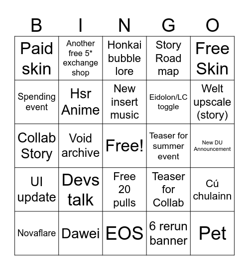 Hsr 4.4 Live Stream Bingo Card