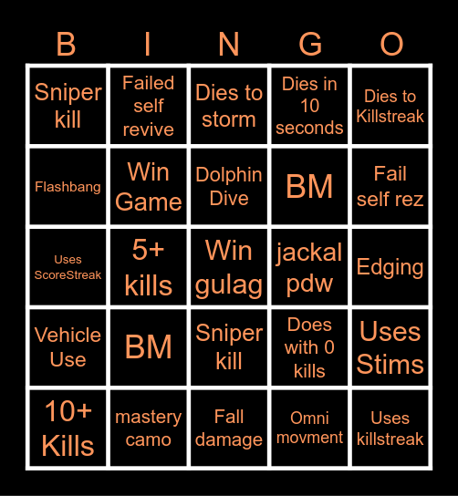 Warzone 2.0 bingo (Credits to: Big Puffer) Bingo Card