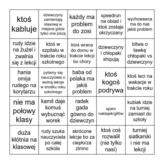 bingo na rok szkolny 26/27 Bingo Card
