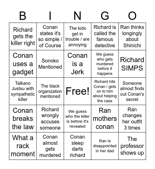 Detective Conan Bingo Card