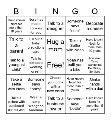 Camp Wangerin Bingo Card