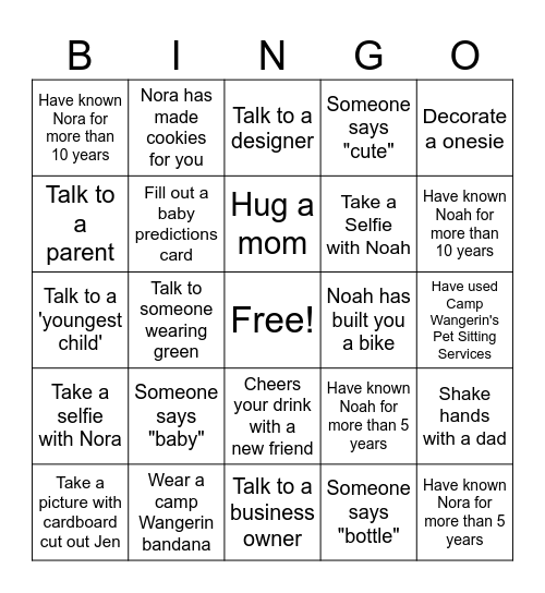 Camp Wangerin Bingo Card
