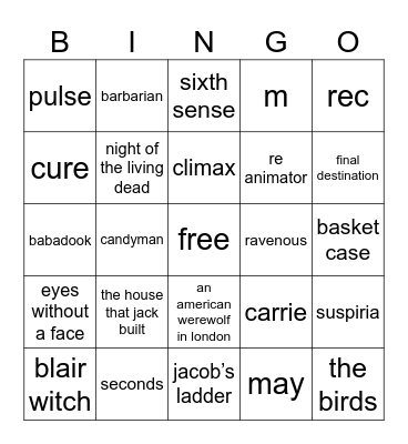 horror bingo Card