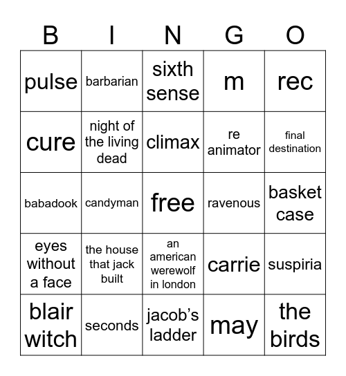horror bingo Card