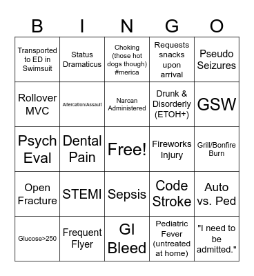 ED/EMS JULY 4th MERICA'S 250th BINGO Card