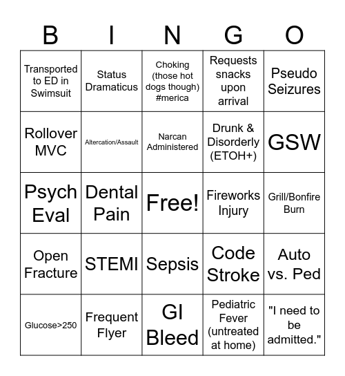 ED/EMS JULY 4th MERICA'S 250th BINGO Card