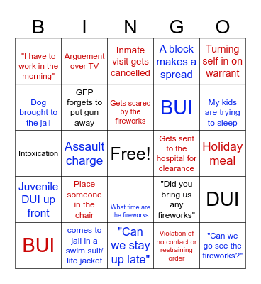 4th Of July Jail Staff Bingo Card