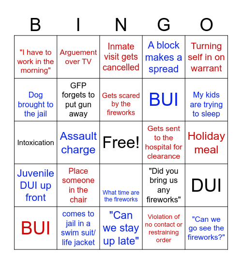 4th Of July Jail Staff Bingo Card