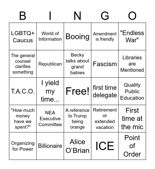 Colorado NEA RA - Denver, 2026 Bingo Card