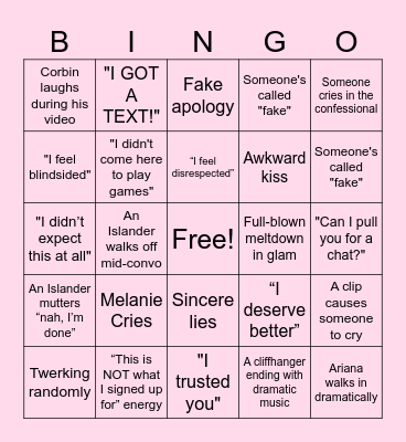 Love Island Bingo Card