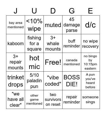 PALGO REDUX Bingo Card