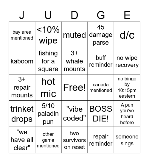 PALGO REDUX Bingo Card