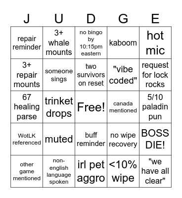 PALGO REDUX 2 Bingo Card