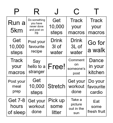 Fitness Week Bingo Card