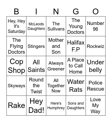 Australian TV Shows Part 2 Bingo Card