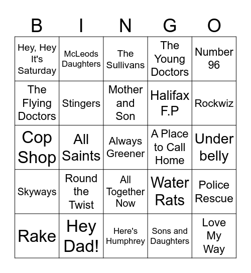 Australian TV Shows Part 2 Bingo Card