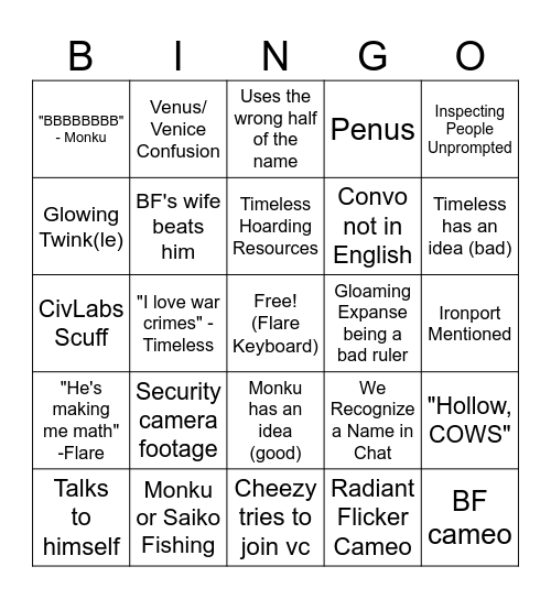 Timeless Files Bingo Card