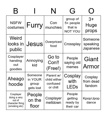 Anime Iowa Bingo 2026 Bingo Card