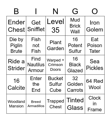 MINECRAFT BINGO 16.0 Bingo Card