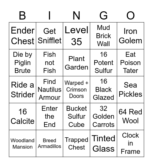 MINECRAFT BINGO 16.0 Bingo Card
