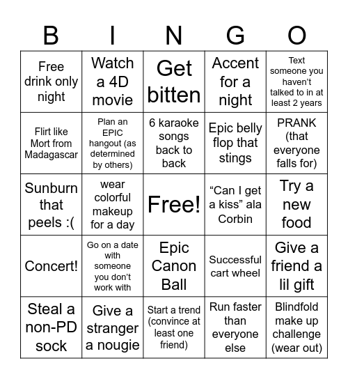 Summer Bingo Card