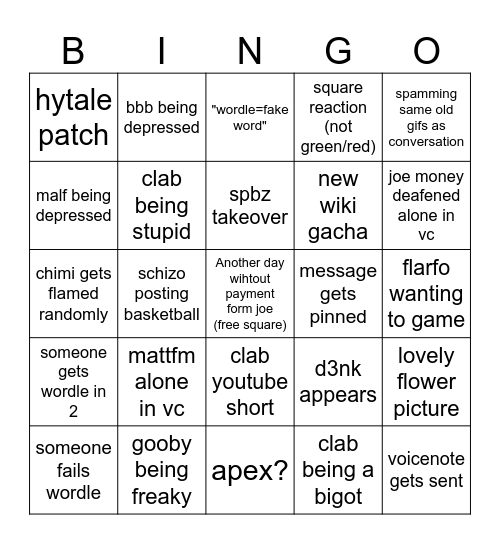 iA Bingo Card