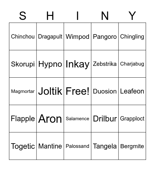Shiny Day Bingo Card