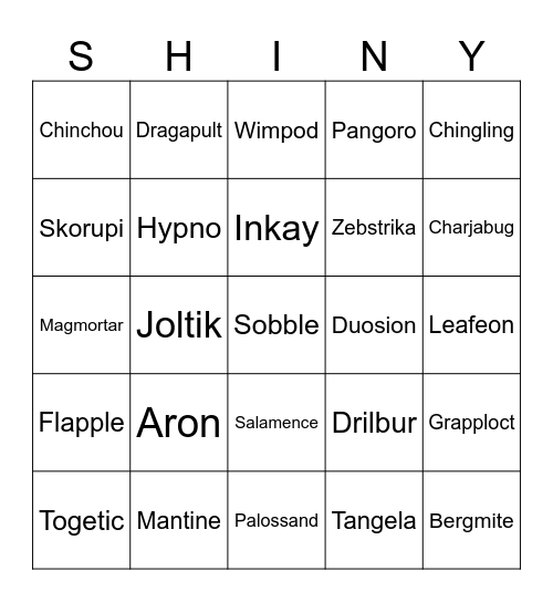 Shiny Day Bingo Card