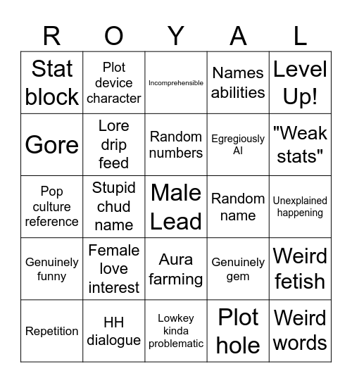 Royal Road Bingo Card