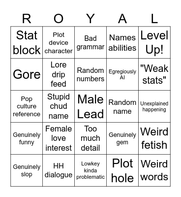 Royal Road Bingo Card