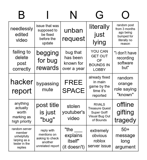 #bugs bingo Card