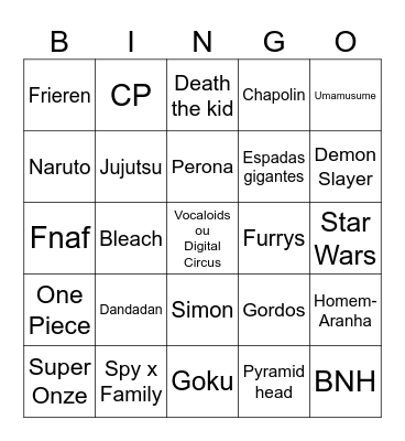 Cosplayers Bingo Card