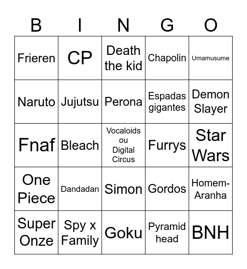 Cosplayers Bingo Card