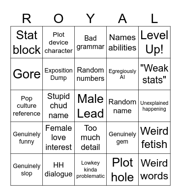 Royal Road Bingo Card