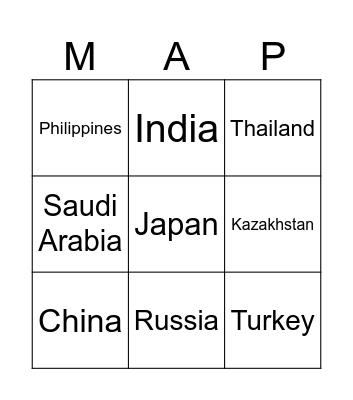 Countries in Asia Bingo Card
