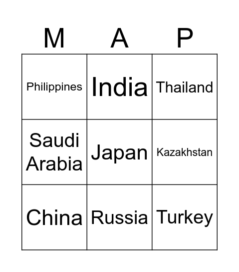 Countries in Asia Bingo Card