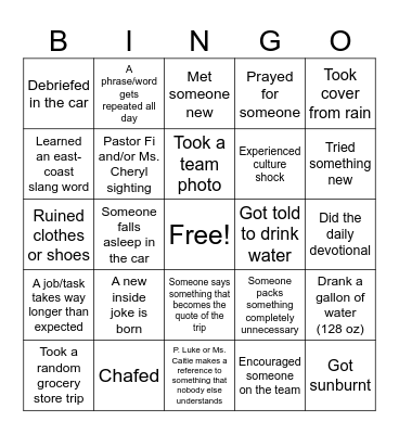 Natives Trip Bingo Card