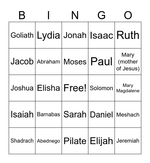 BIBLE BINGO Card