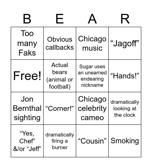 Bear Bingo Card