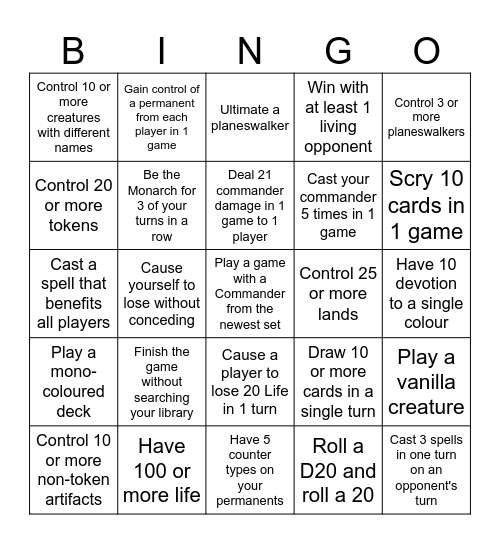 Commander Bingo July 2026 Bingo Card