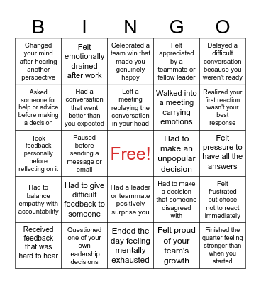 Emotion Bingo Card