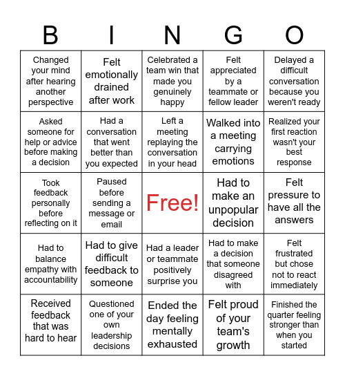 Emotion Bingo Card