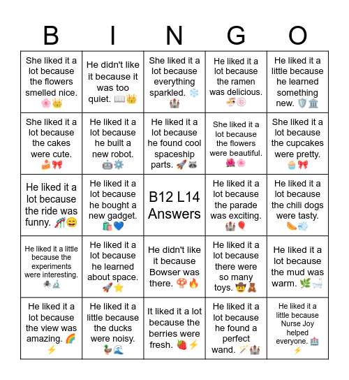 B12 L14 I liked it a lot because the fish were huge. 🐠🏞️ Bingo Card