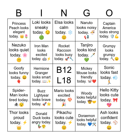 B12 L18 Kuromi looks cool today. 💜😎 Bingo Card
