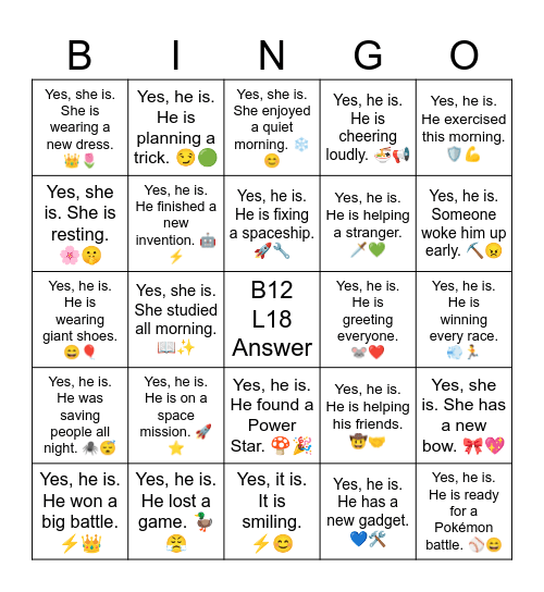 B12 L18 Yes, she is. She is wearing a cool jacket. 💜😎 Bingo Card