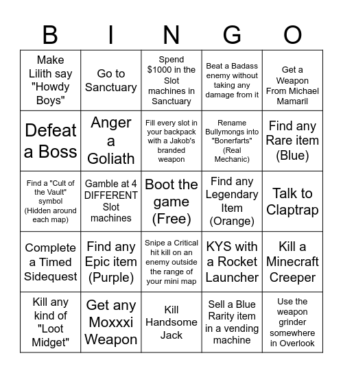 beanerlands Bingo Card