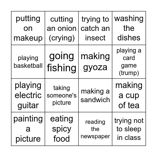 "What am I doing?" Game Bingo Card