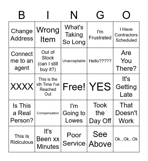 HD Customer Bingo Card
