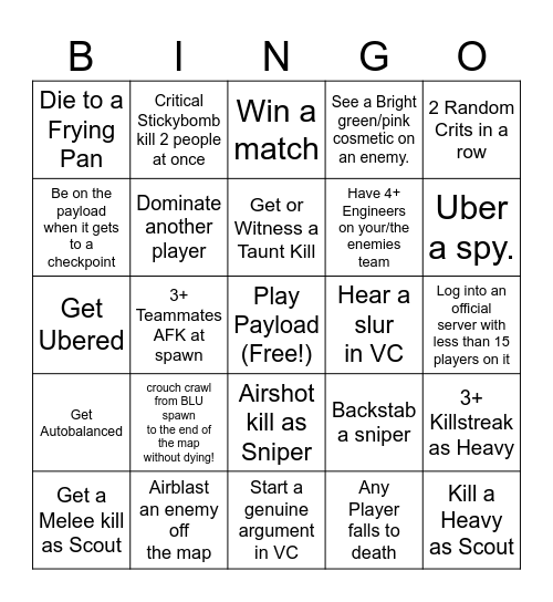 bean f 2 Bingo Card